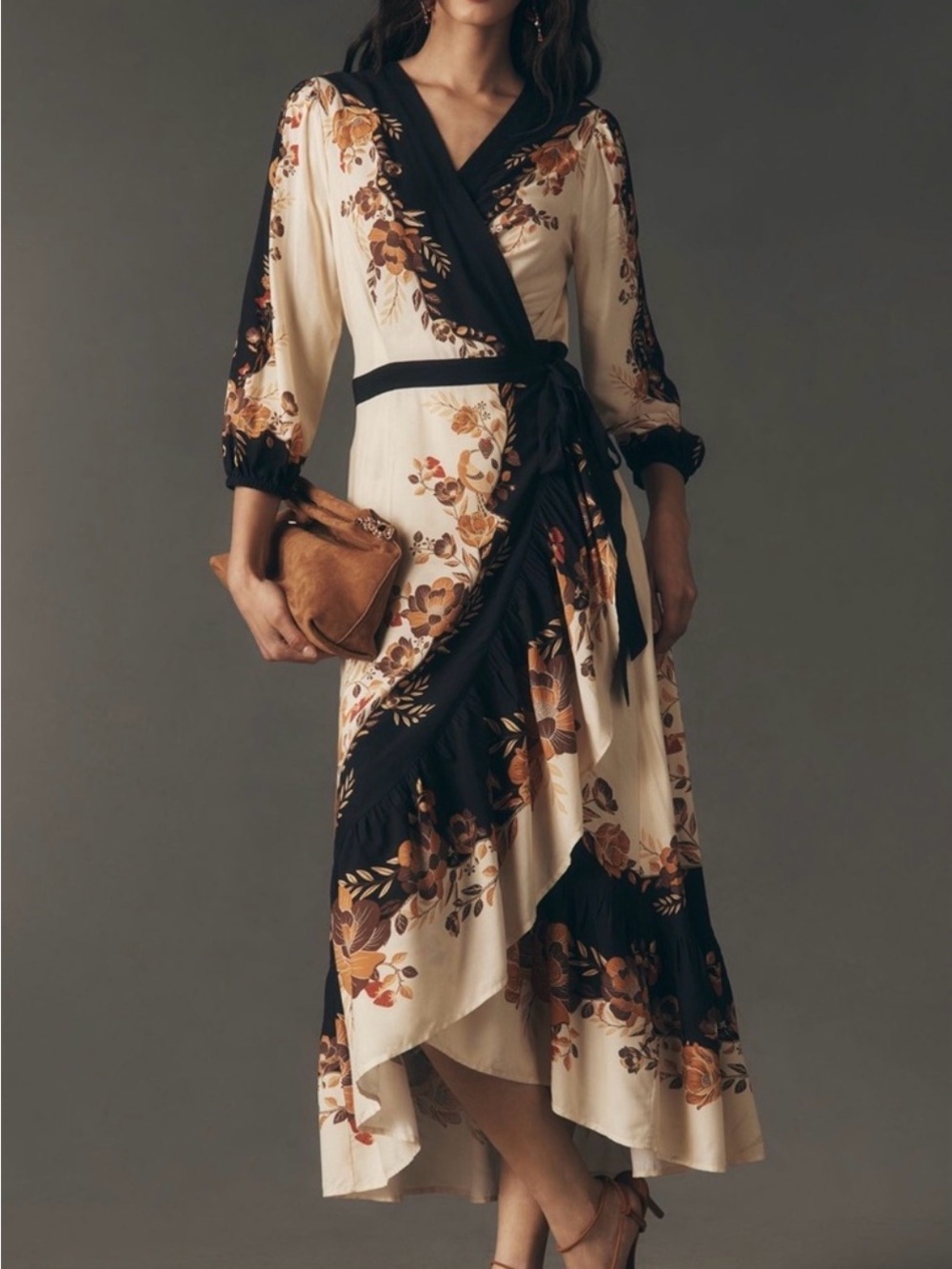 Anthropologie Farm Rio Long Sleeve Floral Wrap Midi Dress Size Medium New - Picture 13 of 13